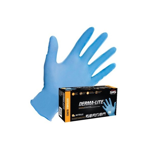 Sas Safety Derma-Lite, Nitrile Disposable Gloves, 5 mil Palm , Nitrile, Powder-Free, XL, 100 PK, Blue SA6609-20 - main